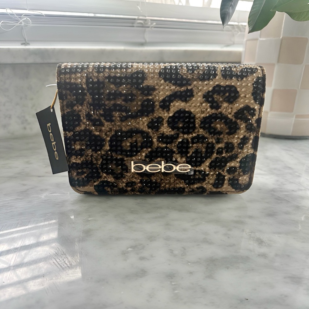 Bebe Animal Print Wallet with Gold Accents